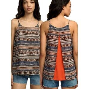 THML Aztec Tribal Patterned Cami Tank Womens Size M Geometric A-Line Split Back
